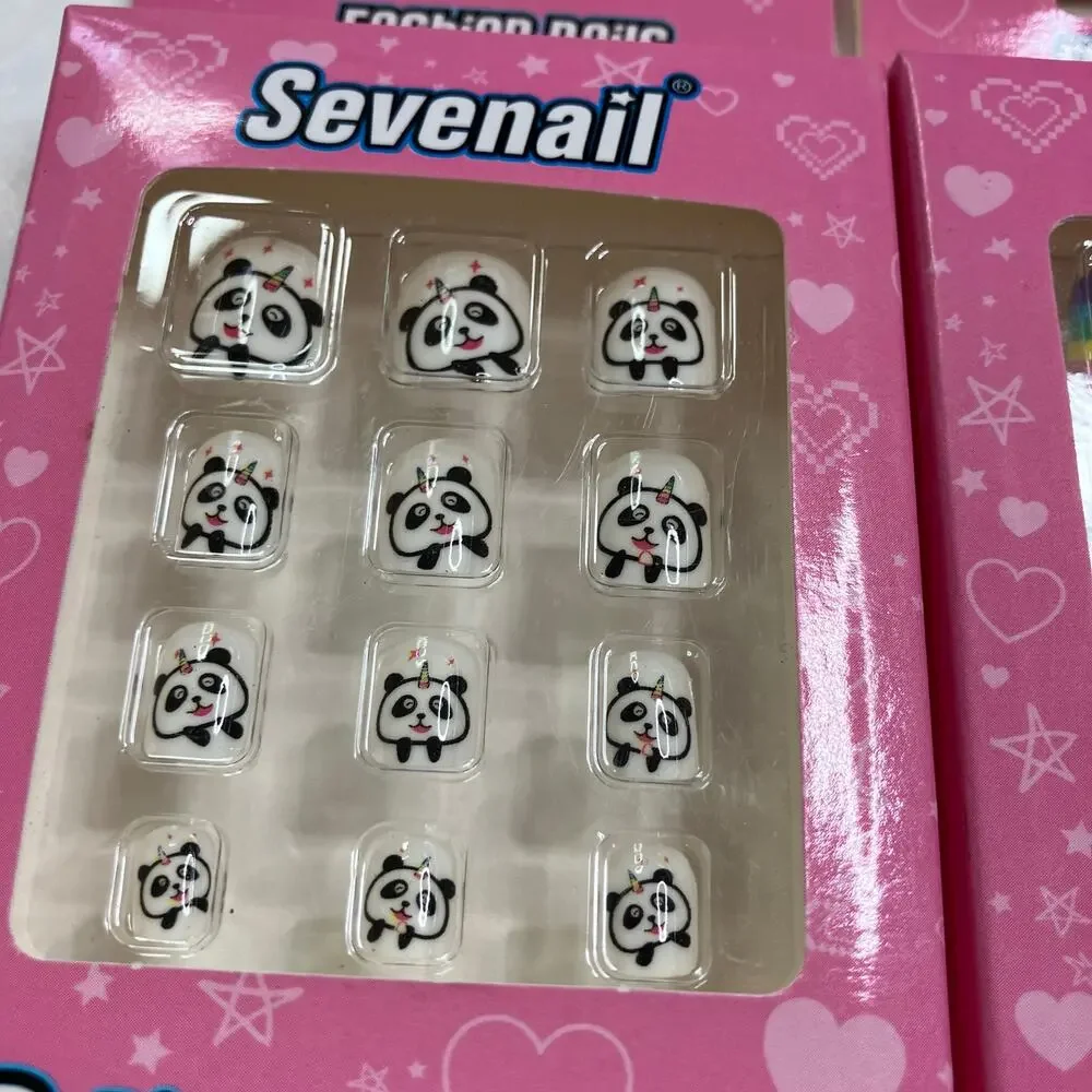 Sevenail | Lot of 2 Sets Kids Fashion Nails Panda Bear Rainbow Stripe